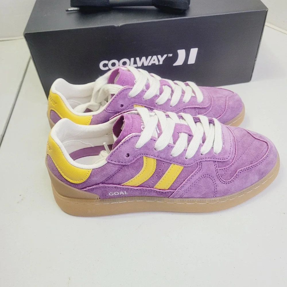 Coolway Women's Goal Sneakers EU 37 (US 6.5) Purple Yellow Suede Low Top Shoes